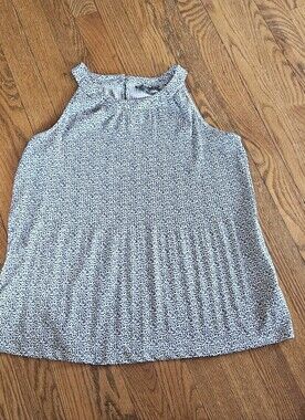 Adrianna Papell Sleeveless High-Neck Printed Tank Top - Navy  & White Size Small